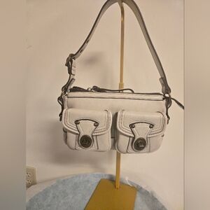 Elegant White Vegan Leather Shoulder Bag Brand is BILLIE VEROMCA